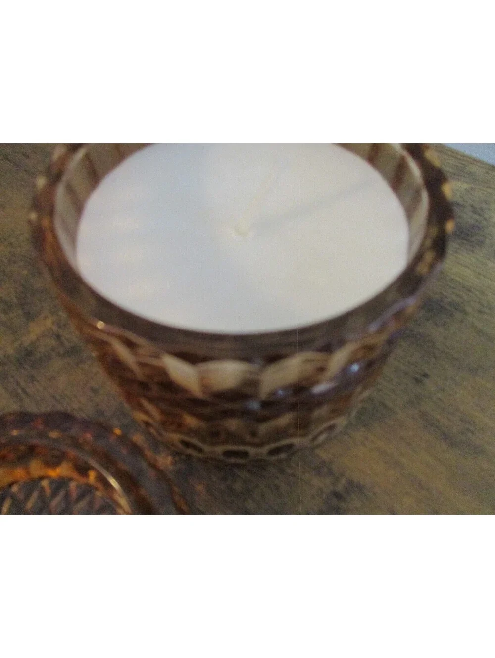 Jelena Company Leather Sandalwood Candle Amber Glass Hobnail Jar Textured Wax